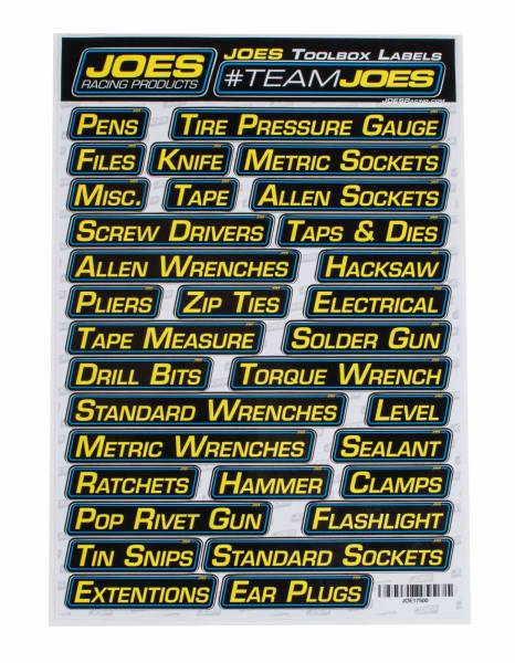 Joes Tool Box Labels